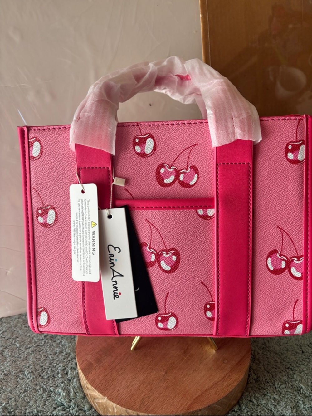 Pink Cherry Print Tote Bag